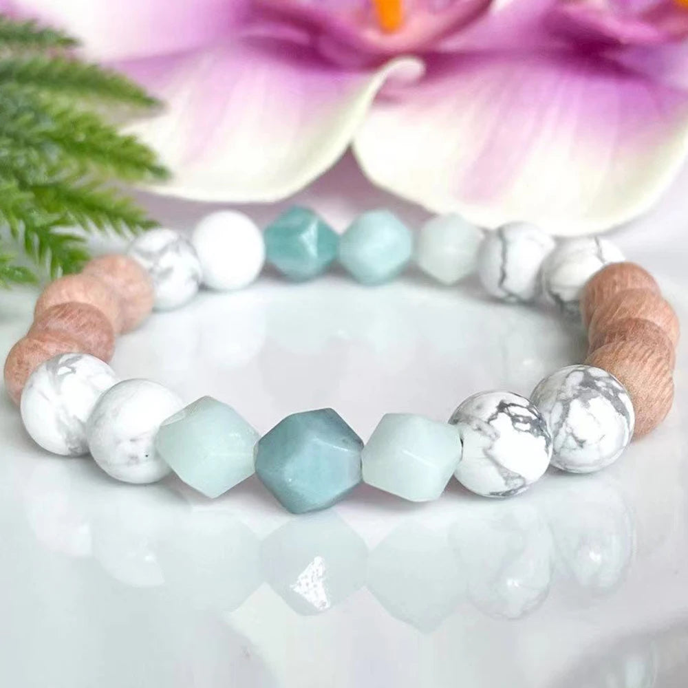 Bracelet Bois, Amazonite et Howlite - Harmonie et Communication