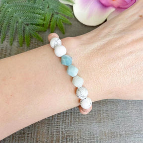 Bracelet Bois, Amazonite et Howlite - Harmonie et Communication