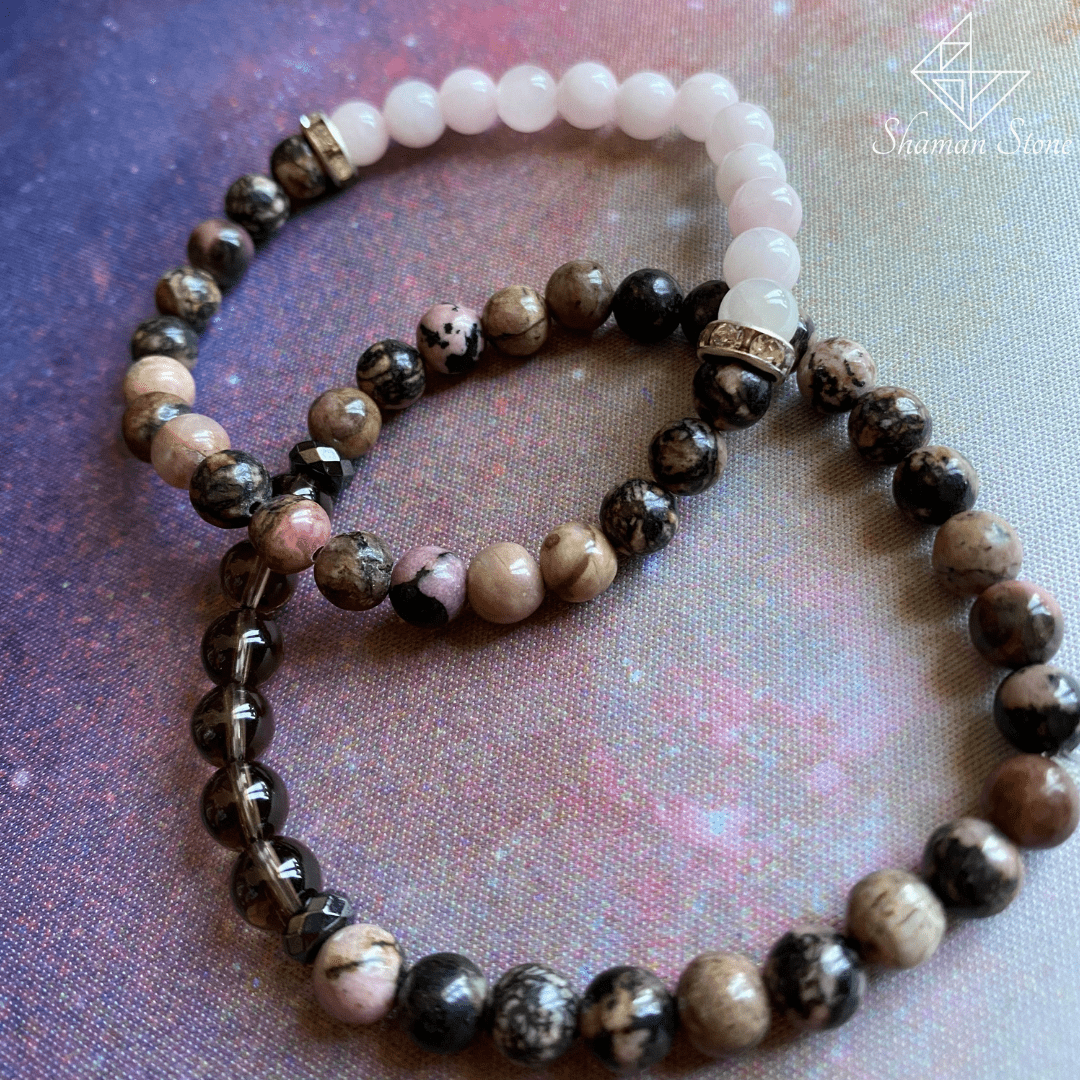 Bracelet contre les ruminations en rhodonite et quartz rose