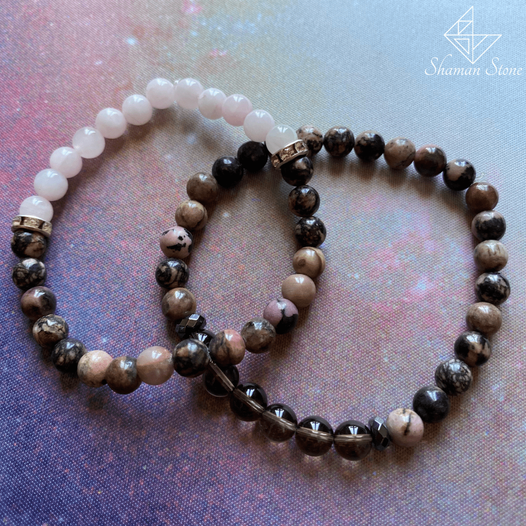 Bracelet contre les ruminations en rhodonite et quartz rose